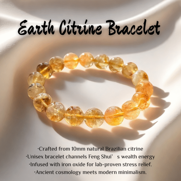 Earth Citrine Bracelet | Feng Shui Energy Jewelry | Healing Crystal Bracelet Set | 10mm Wealth Stone | Unisex Jewelry for Men & Women